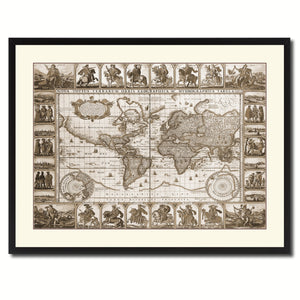 Geographic Vintage Sepia Map Canvas Print, Picture Frame Gifts Home Decor Wall Art Decoration