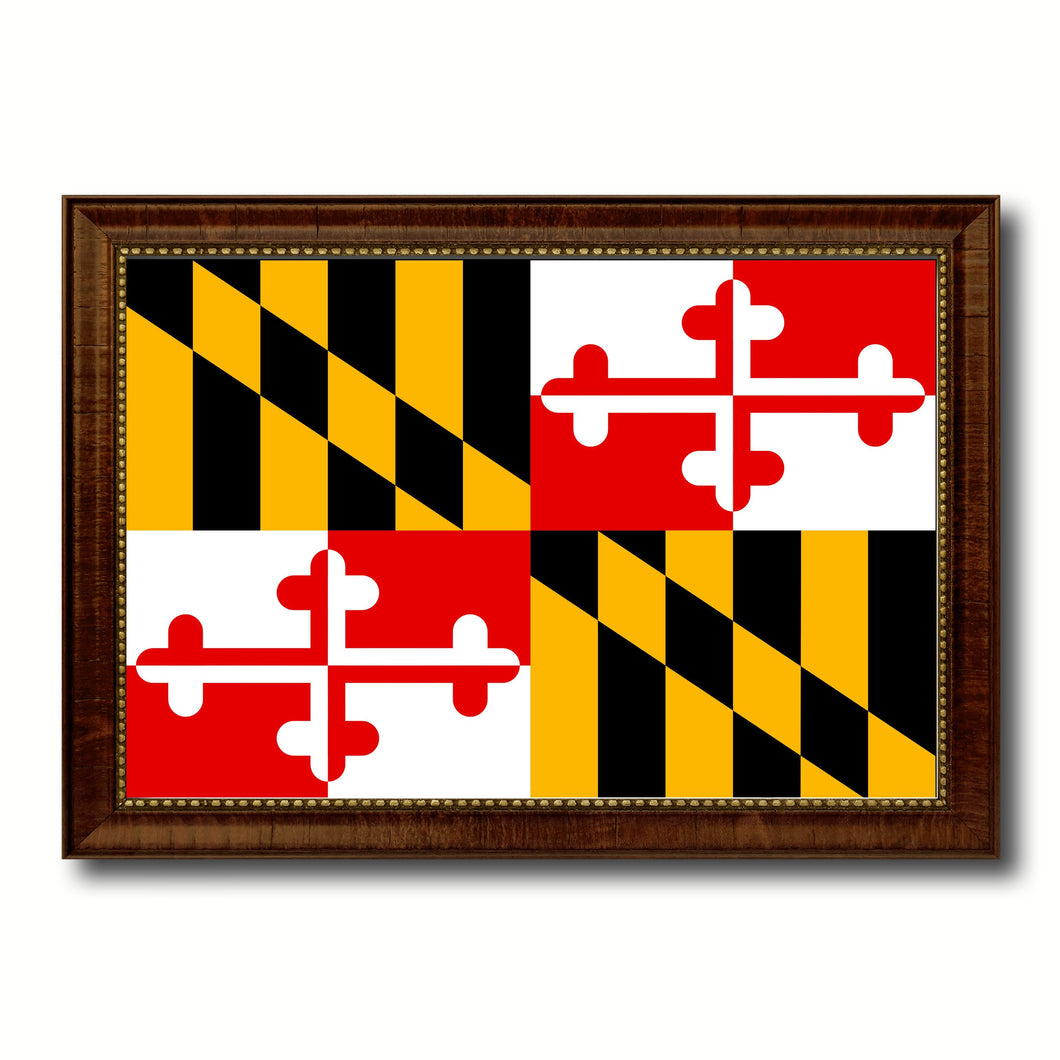 Maryland State Flag Canvas Print with Custom Brown Picture Frame Home Decor Wall Art Decoration Gifts