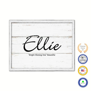 Ellie Name Plate White Wash Wood Frame Canvas Print Boutique Cottage Decor Shabby Chic