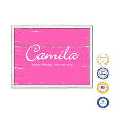 Load image into Gallery viewer, Camila Name Plate White Wash Wood Frame Canvas Print Boutique Cottage Decor Shabby Chic
