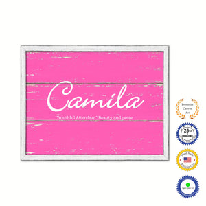 Camila Name Plate White Wash Wood Frame Canvas Print Boutique Cottage Decor Shabby Chic