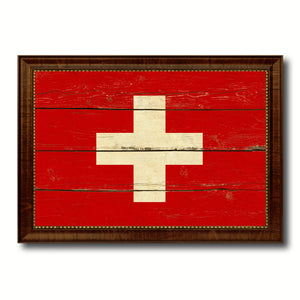 Switzerland Country Flag Vintage Canvas Print with Brown Picture Frame Home Decor Gifts Wall Art Decoration Artwork