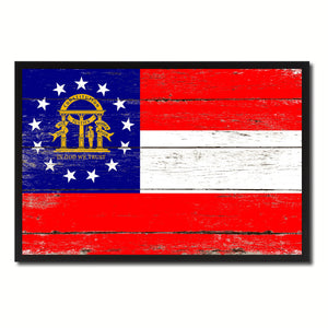 Georgia State Flag Vintage Canvas Print with Black Picture Frame Home DecorWall Art Collectible Decoration Artwork Gifts