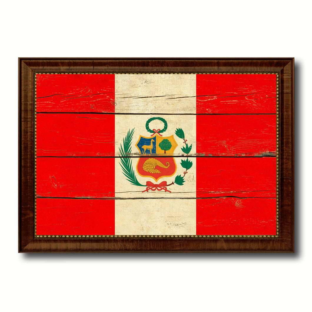 Peru Country Flag Vintage Canvas Print with Brown Picture Frame Home Decor Gifts Wall Art Decoration Artwork