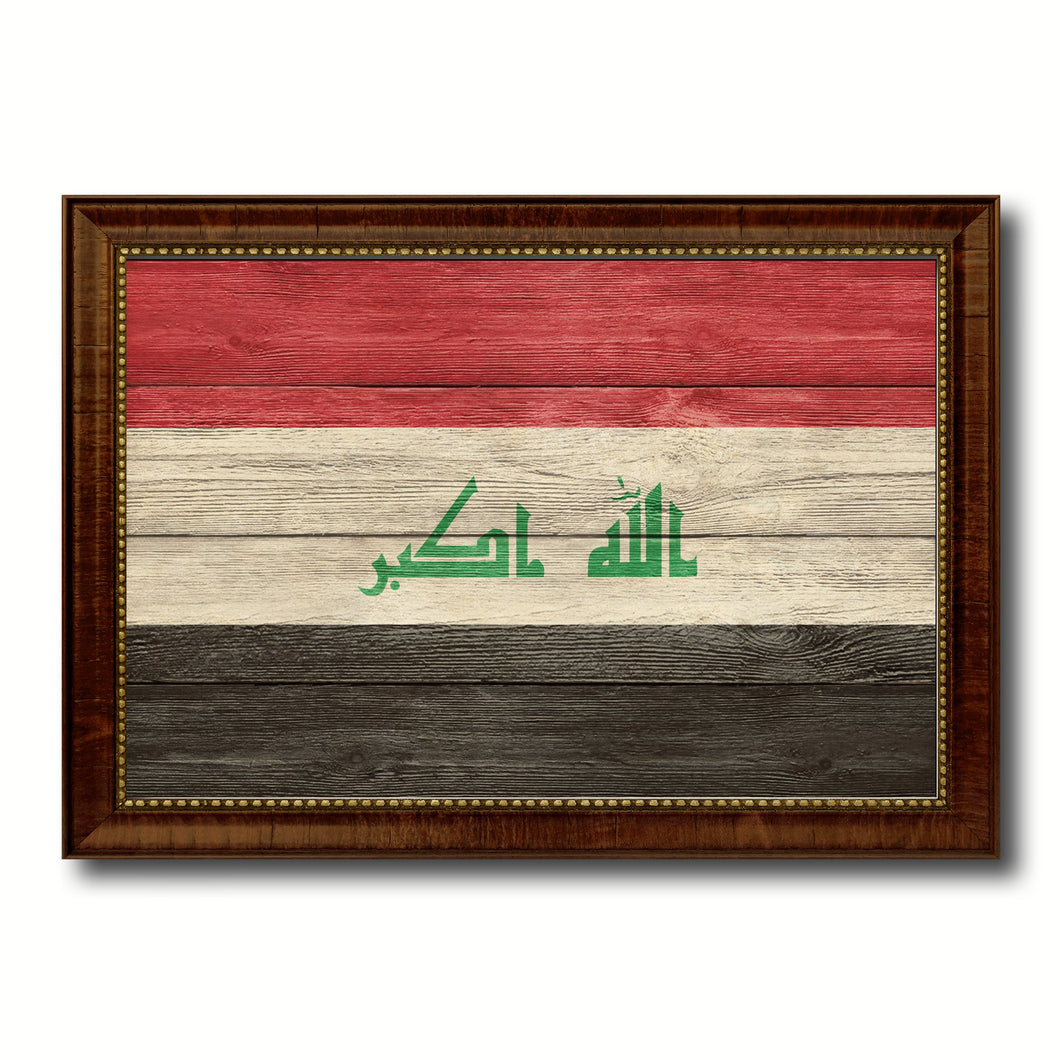 Iraq Country Flag Texture Canvas Print with Brown Custom Picture Frame Home Decor Gift Ideas Wall Art Decoration
