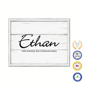 Ethan Name Plate White Wash Wood Frame Canvas Print Boutique Cottage Decor Shabby Chic