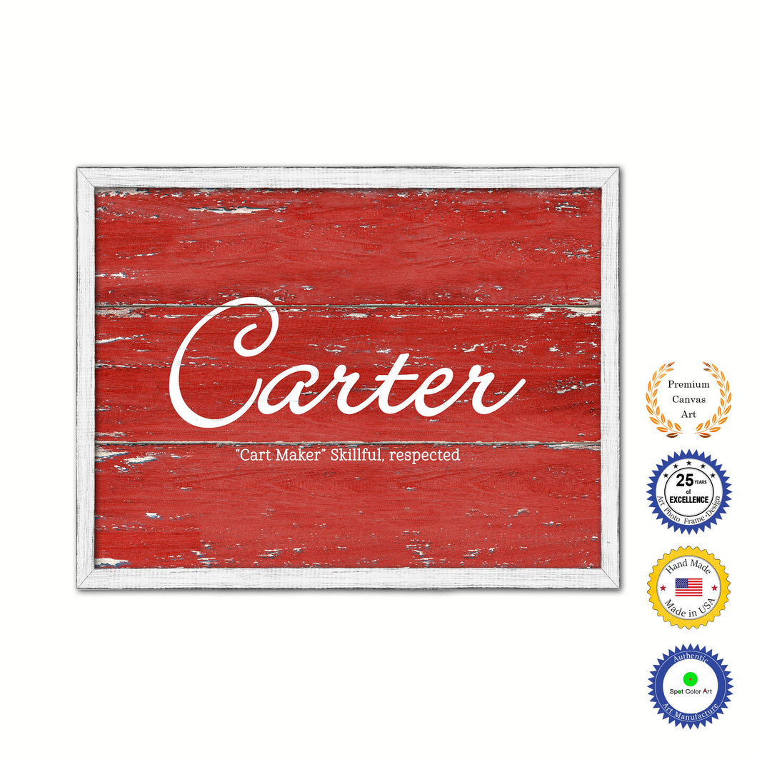 Carter Name Plate White Wash Wood Frame Canvas Print Boutique Cottage Decor Shabby Chic