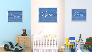 Nora Name Plate White Wash Wood Frame Canvas Print Boutique Cottage Decor Shabby Chic