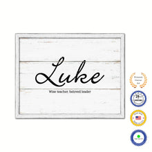 Load image into Gallery viewer, Luke Name Plate White Wash Wood Frame Canvas Print Boutique Cottage Decor Shabby Chic
