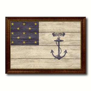 Valley Forge 1st Rhode Island Regiment Military Flag Texture Canvas Print with Brown Picture Frame Home Decor Wall Art Gifts