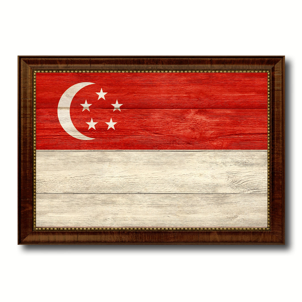 Singapore Country Flag Texture Canvas Print with Brown Custom Picture Frame Home Decor Gift Ideas Wall Art Decoration