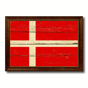 Denmark Country Flag Vintage Canvas Print with Brown Picture Frame Home Decor Gifts Wall Art Decoration Artwork