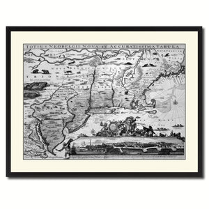 New England Vintage B&W Map Canvas Print, Picture Frame Home Decor Wall Art Gift Ideas