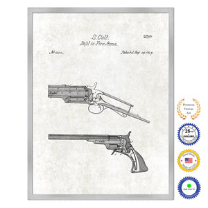 1839 Colt Improvement in Fire Arms Old Patent Art Print on Canvas Custom Framed Vintage Home Decor Wall Decoration Great for Gifts