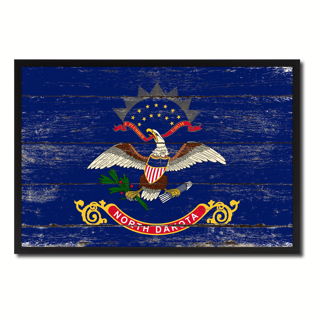 North Dakota State Flag Vintage Canvas Print with Black Picture Frame Home DecorWall Art Collectible Decoration Artwork Gifts