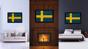 Sweden Country Flag Vintage Canvas Print with Black Picture Frame Home Decor Gifts Wall Art Decoration Artwork