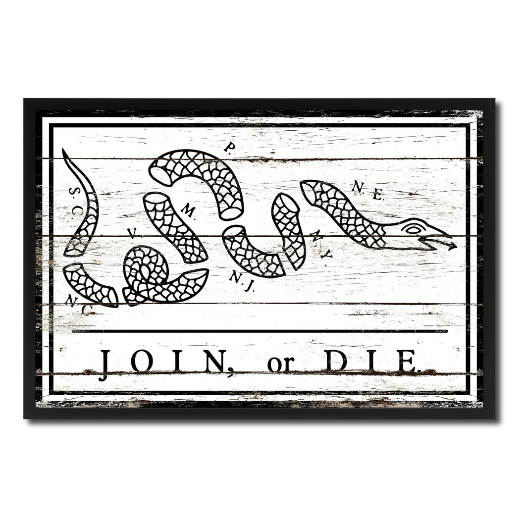 US Join or Die Snake Colonial Revolutionary War Military Flag Vintage Canvas Print with Picture Frame Home Decor Man Cave Wall Art Collectible Decoration Artwork Gifts