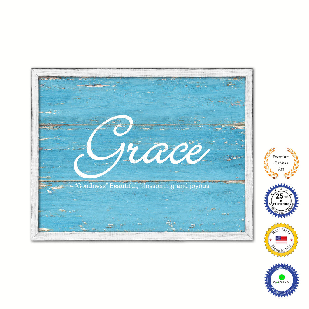 Grace Name Plate White Wash Wood Frame Canvas Print Boutique Cottage Decor Shabby Chic