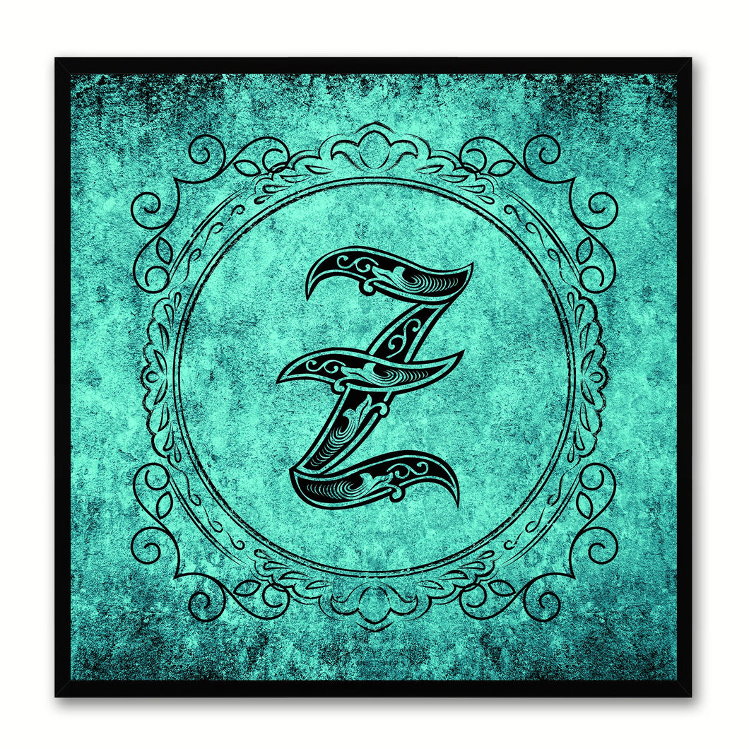 Alphabet Z Aqua Canvas Print Black Frame Kids Bedroom Wall Décor Home Art