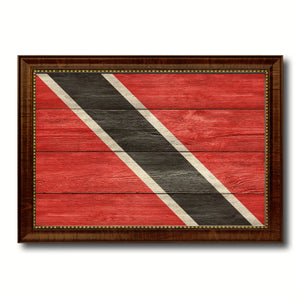 Trinidad & Tobago Country Flag Texture Canvas Print with Brown Custom Picture Frame Home Decor Gift Ideas Wall Art Decoration