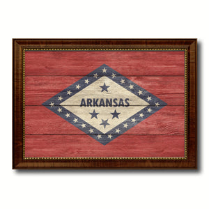 Arkansas State Flag Texture Canvas Print with Brown Picture Frame Gifts Home Decor Wall Art Collectible Decoration