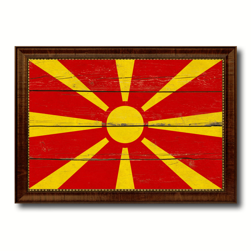 Macedonia Country Flag Vintage Canvas Print with Brown Picture Frame Home Decor Gifts Wall Art Decoration Artwork