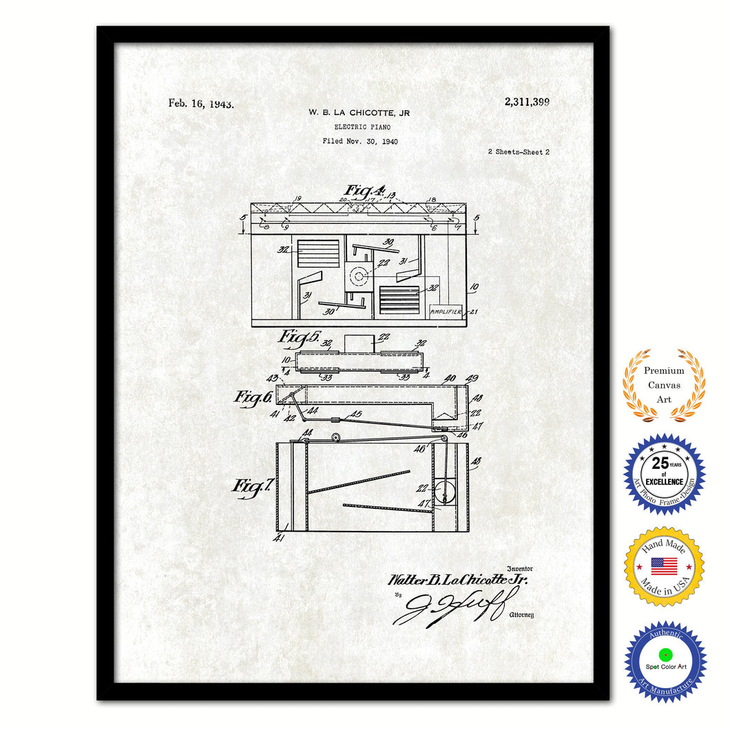 1940 Electric Piano Old Patent Art Print on Canvas Custom Framed Vintage Home Decor Wall Decoration Great for Gifts