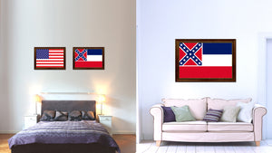 Mississippi State Flag Canvas Print with Custom Brown Picture Frame Home Decor Wall Art Decoration Gifts