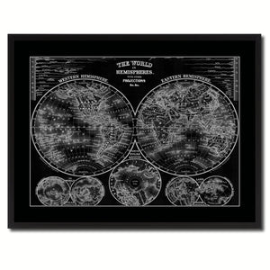 World Vintage Monochrome Map Canvas Print, Gifts Picture Frames Home Decor Wall Art