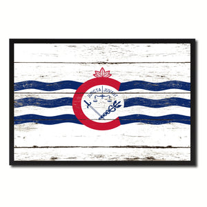 Cincinnati City Ohio State Flag Vintage Canvas Print with Black Picture Frame Home Decor Wall Art Collectible Decoration Artwork Gifts