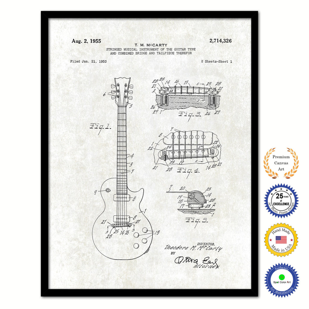 1955 Guitar Old Patent Art Print on Canvas Custom Framed Vintage Home Decor Wall Decoration Great for Gifts