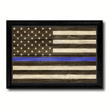 Load image into Gallery viewer, Thin Blue Line Honoring our Men and Women of Law Enforcement American Police USA Flag Texture Canvas Print with Black Picture Frame Gift Ideas Home Decor Wall Art
