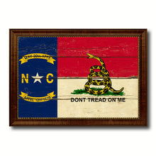 Load image into Gallery viewer, Gadsden Don&#39;t Tread On Me North Carolina State Military Flag Vintage Canvas Print with Brown Picture Frame Gifts Ideas Home Decor Wall Art Decoration
