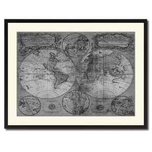 World Vintage B&W Map Canvas Print, Picture Frame Home Decor Wall Art Gift Ideas