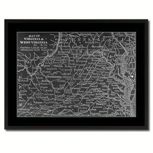 West Virginia Vintage Monochrome Map Canvas Print, Gifts Picture Frames Home Decor Wall Art