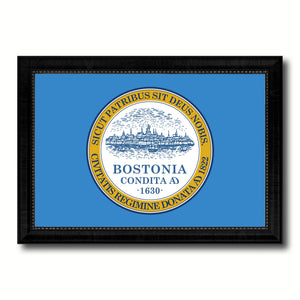 Boston City Massachusetts State Flag Canvas Print Black Picture Frame