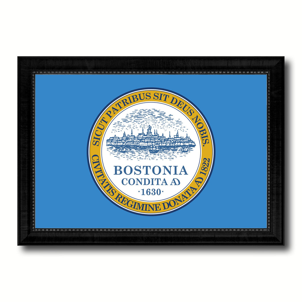 Boston City Massachusetts State Flag Canvas Print Black Picture Frame