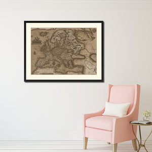 Europe Vintage Sepia Map Canvas Print, Picture Frame Gifts Home Decor Wall Art Decoration