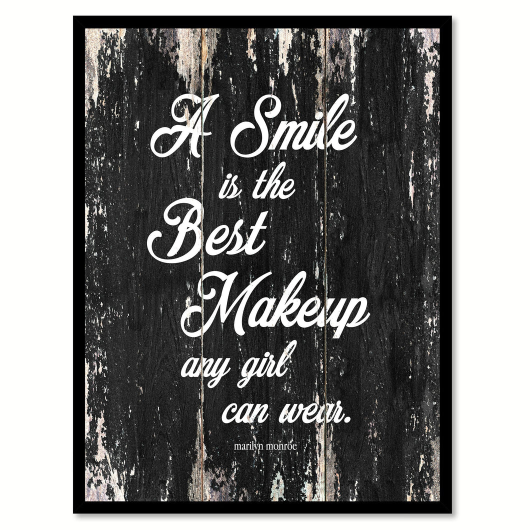 A smile is the best makeup any girl can wear - Marilyn Monroe  Inspirational Quote Saying Canvas Print with Picture Frame Home Decor Wall Art, Black