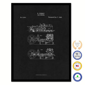 1846 Gas Engine Old Patent Art Print on Canvas Custom Framed Vintage Home Decor Wall Decoration Great for Gifts