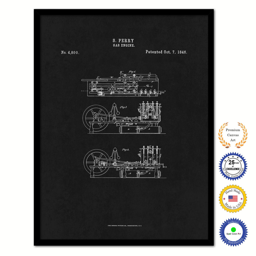 1846 Gas Engine Old Patent Art Print on Canvas Custom Framed Vintage Home Decor Wall Decoration Great for Gifts
