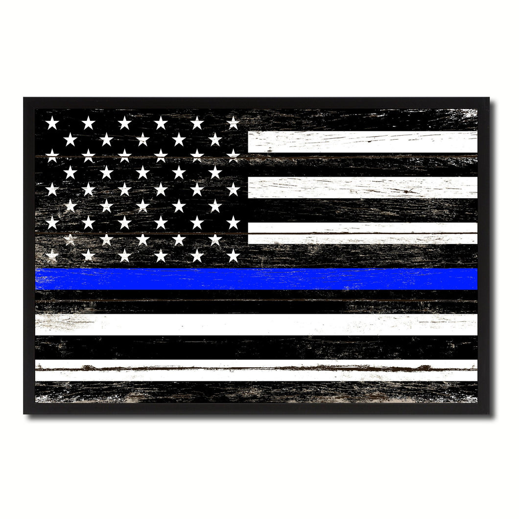 Thin Blue Line Honoring our Men and Women of Law Enforcement American Police USA Flag Vintage Canvas Print with Picture Frame Home Decor Man Cave Wall Art Collectible Decoration Artwork Gifts