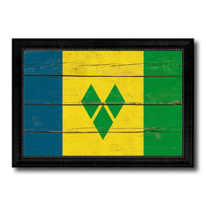 Saint Vincent & the Grenadines Country Flag Vintage Canvas Print with Black Picture Frame Home Decor Gifts Wall Art Decoration Artwork