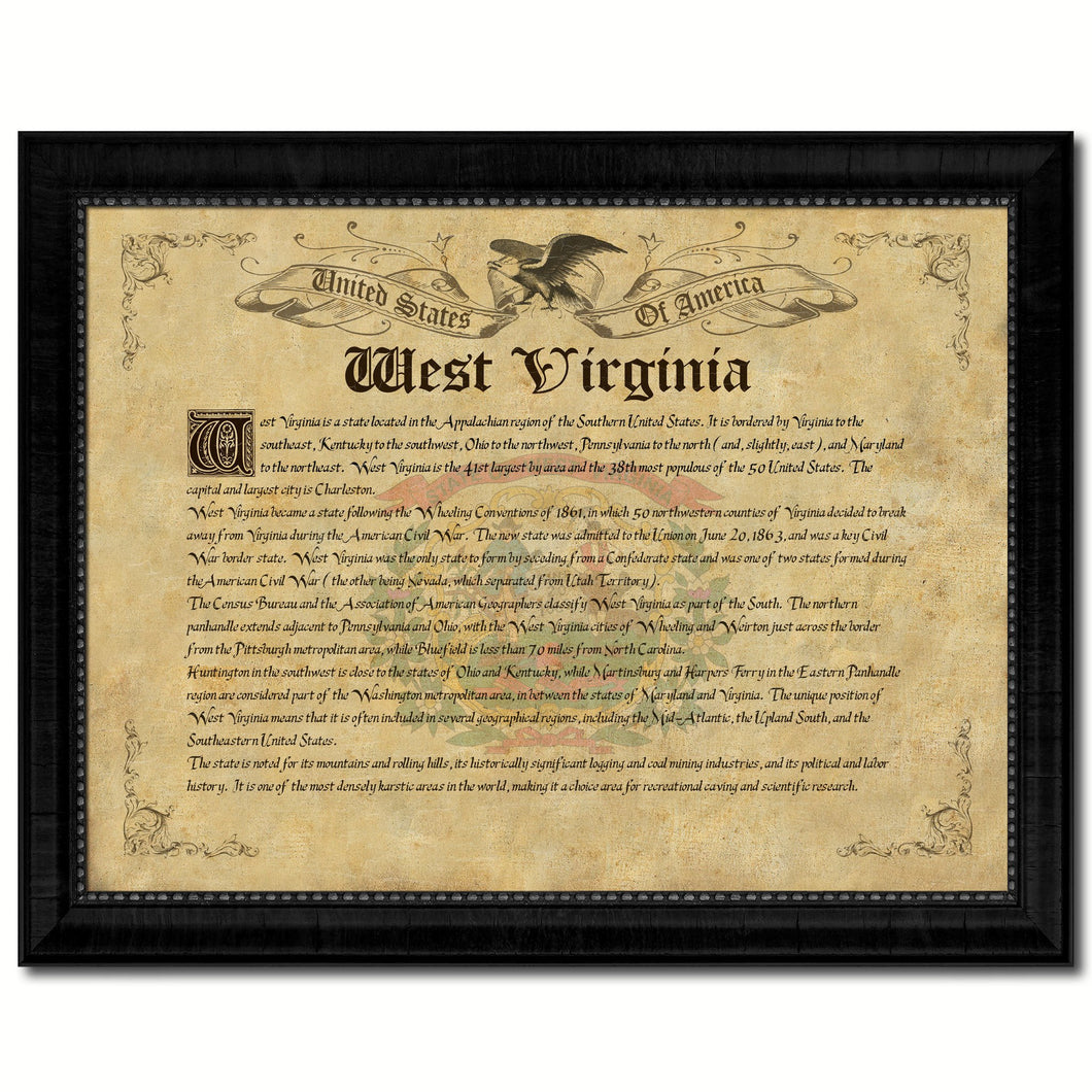 West Virginia Vintage History Flag Canvas Print, Picture Frame Gift Ideas Home Décor Wall Art Decoration