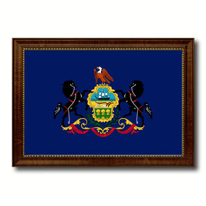 Pennsylvania State Flag Canvas Print with Custom Brown Picture Frame Home Decor Wall Art Decoration Gifts
