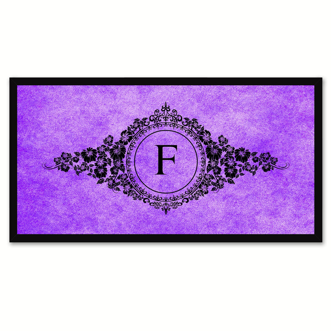 Alphabet Letter F Purple Canvas Print, Black Custom Frame