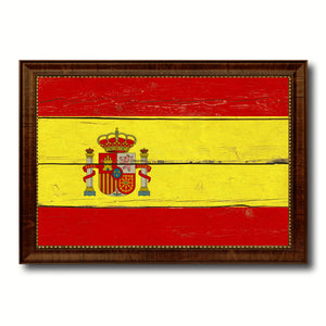 Spain Country Flag Vintage Canvas Print with Brown Picture Frame Home Decor Gifts Wall Art Decoration Artwork