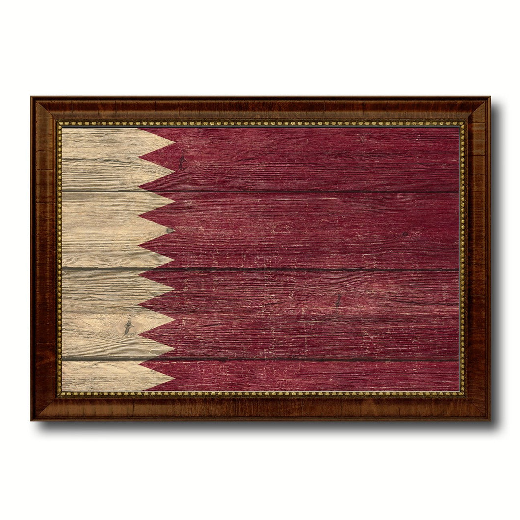 Qatar Country Flag Texture Canvas Print with Brown Custom Picture Frame Home Decor Gift Ideas Wall Art Decoration