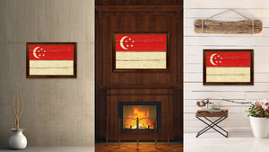 Singapore Country Flag Vintage Canvas Print with Brown Picture Frame Home Decor Gifts Wall Art Decoration Artwork