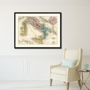 Italy Rome Vintage Antique Map Wall Art Home Decor Gift Ideas Canvas Print Custom Picture Frame